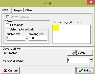 Printing settings window